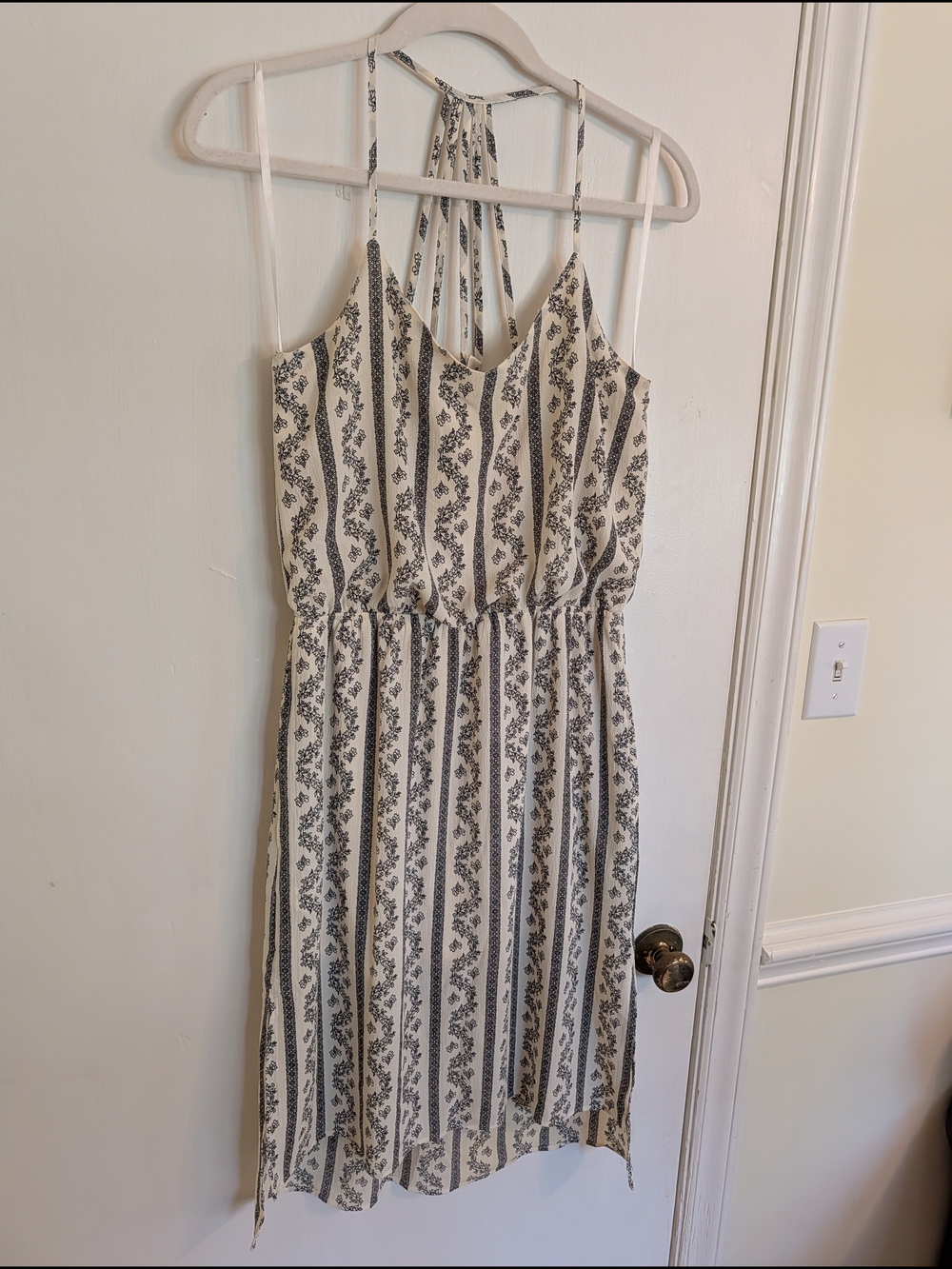Mimi Chica Cream Dress with Black Floral Stripes